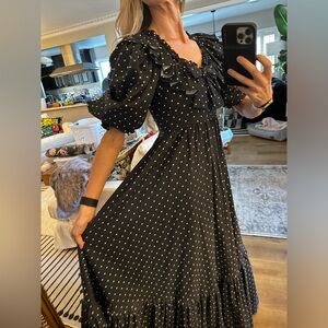 Selkie Polka Dot Cotton Maxi Dress Black and White